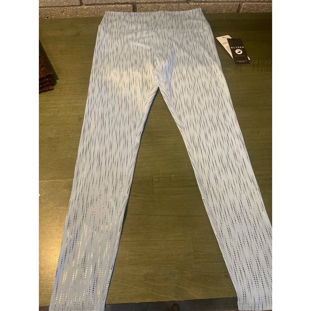 Glyder Limitless Movement High-Waist Silver Foil Leggings Light Blue Polyester/S - Picture 1 of 9
